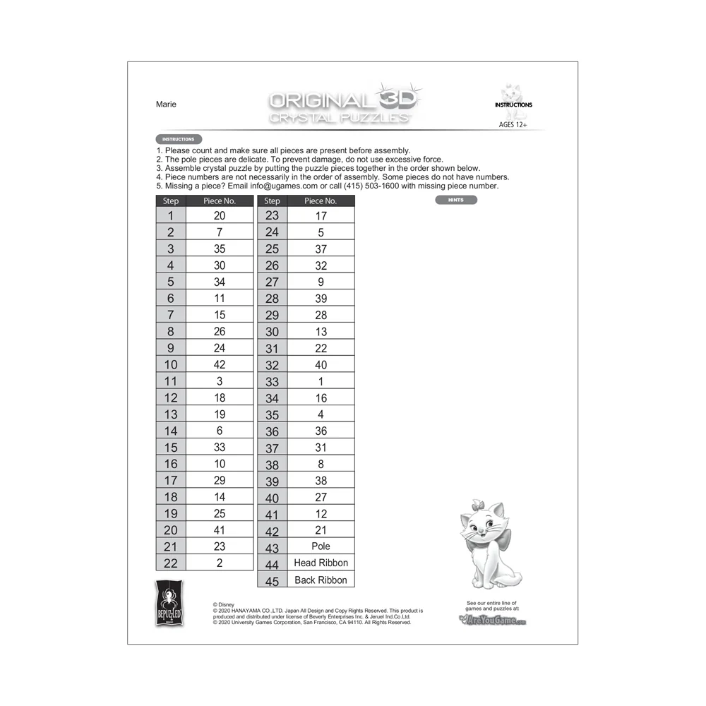 BePuzzled Disney Marie 3D Crystal Puzzle - 45 Pieces - Image 3