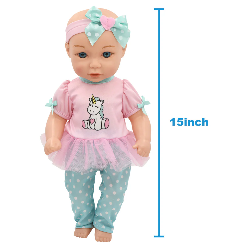 Little Darlings 15-Inch Unicorn Dream Baby Doll Set with Plush Companion - Image 3