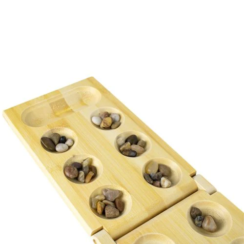 Bamboo Classic Mancala Game with Colorful Stones - Image 10