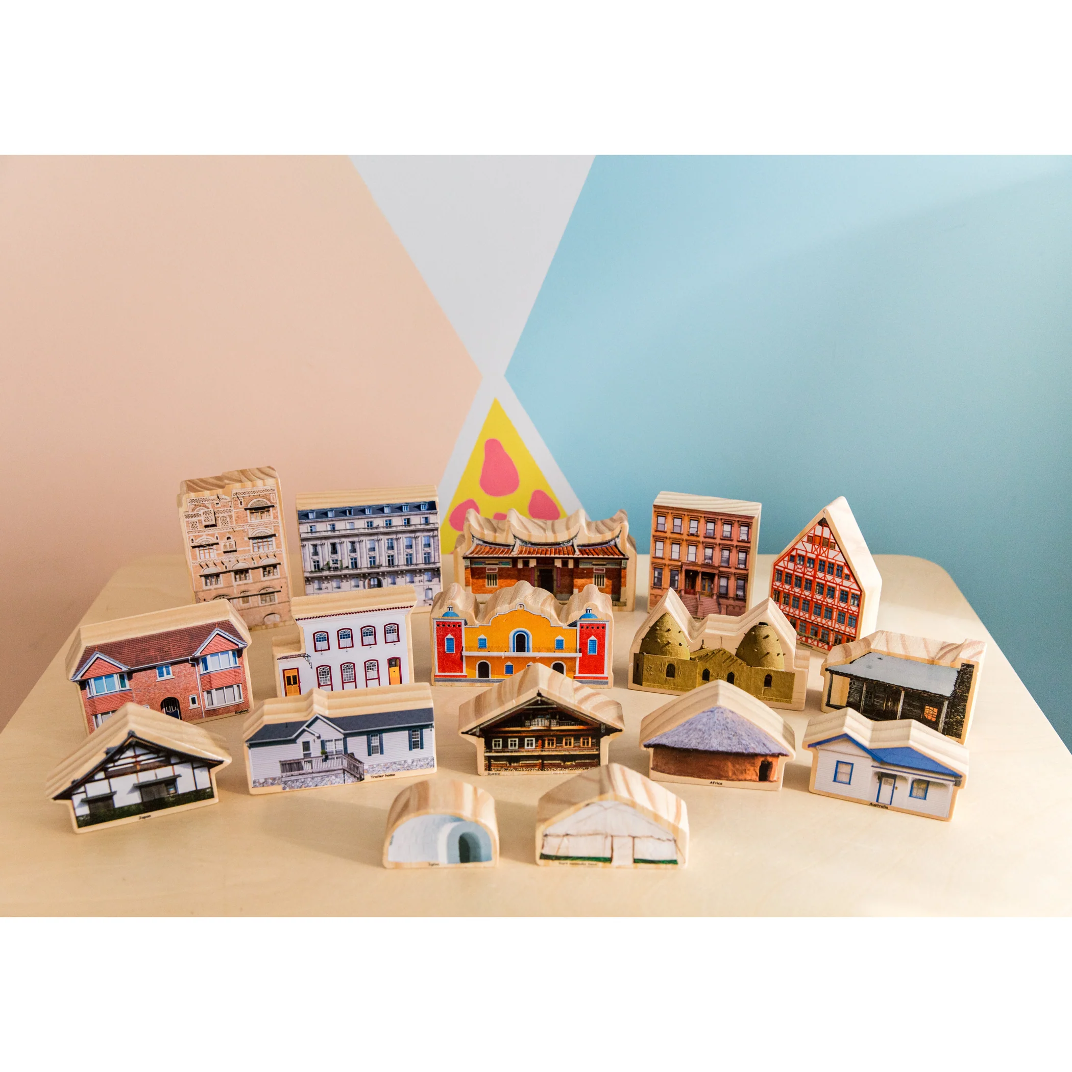 The Freckled Frog Global Homes Adventure Wooden Blocks - Set of 17 - Ages 1+ - Image 3